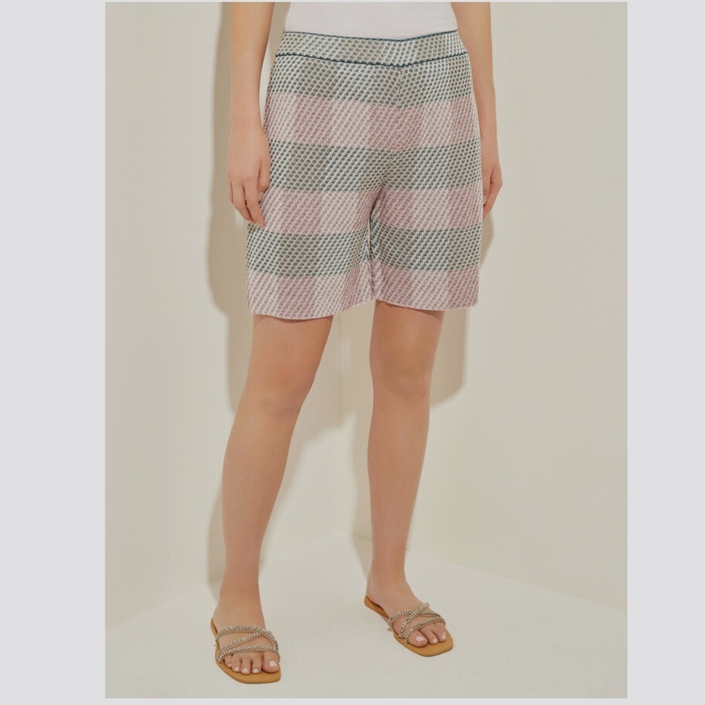 Misook Bold Plaid Tweed Knit Shorts NWT